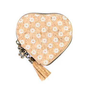 Heart Cork Coin Purse w/ Tassel Zipper Pouch
