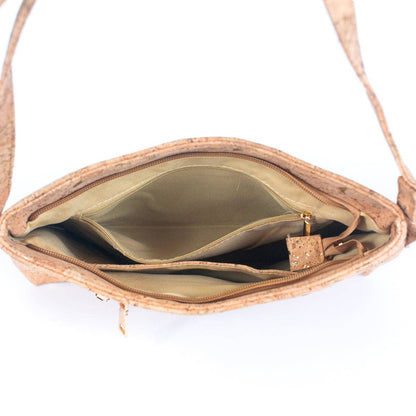 Golden cork fabric zipper handbag crossbody bag