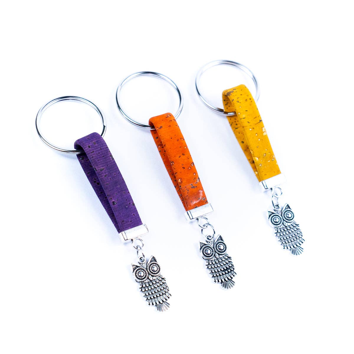 Owl Pendant & Colored Cork Handcrafted Keychain