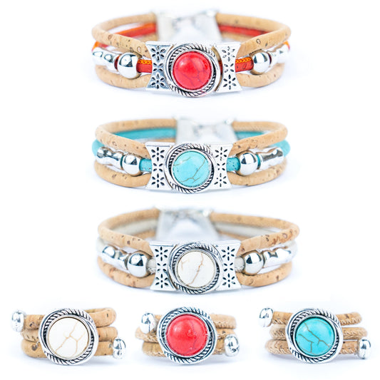 Cork & Ceramic beads handmade bracelet and ring sets