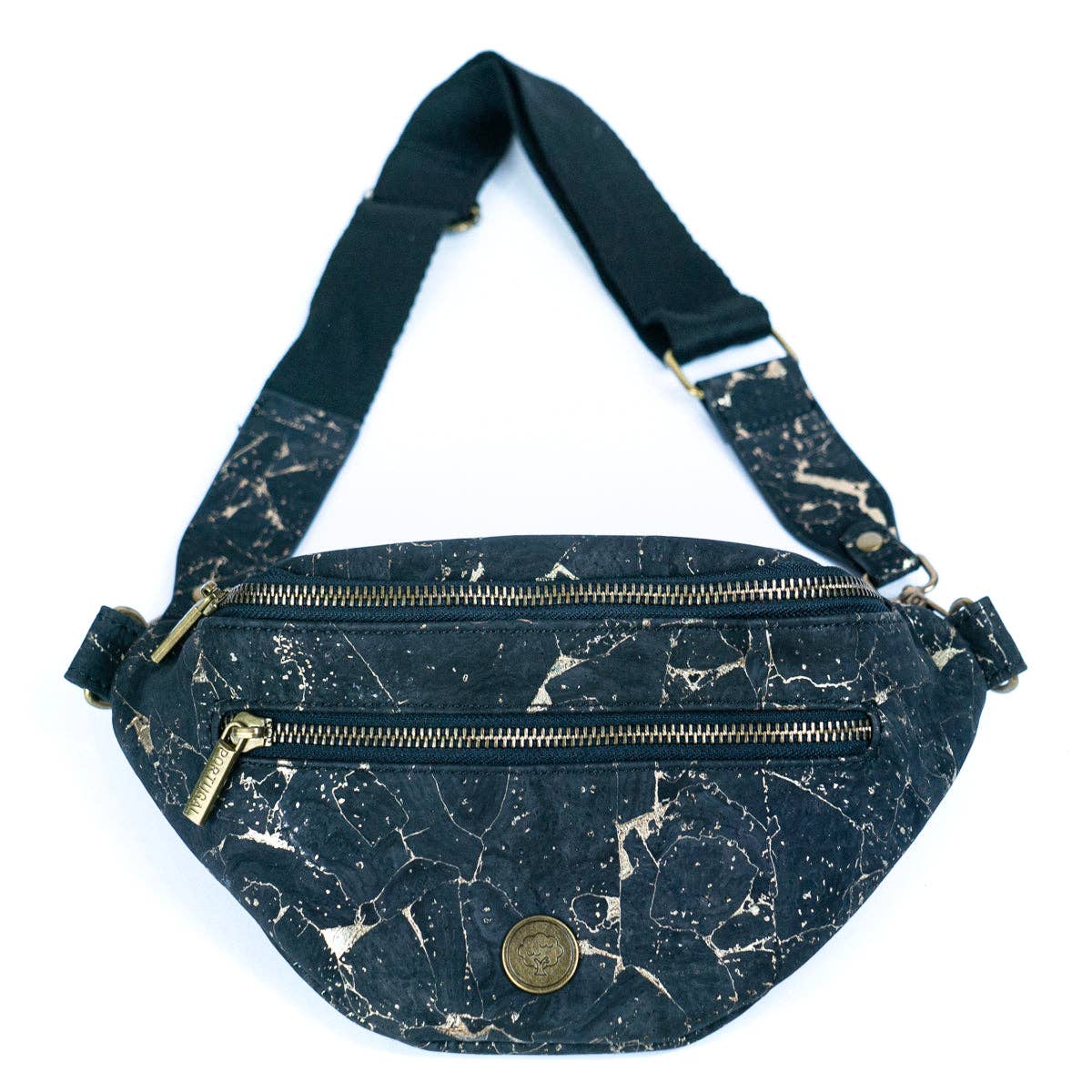 Sling Cork Bag with Adjustable Strap and Metal Zippers