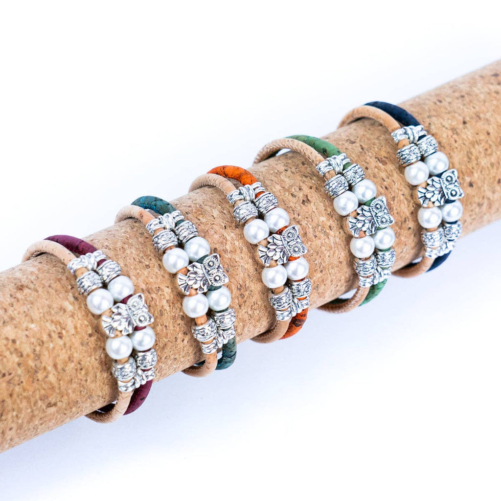 Owl & colorful Cork  handmade bracelet