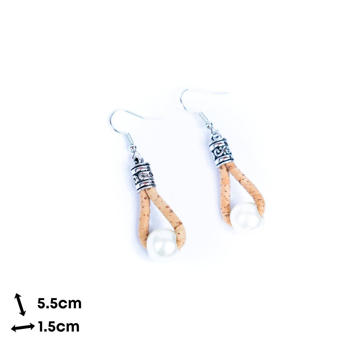 Cork plastic pearls handmade earrings