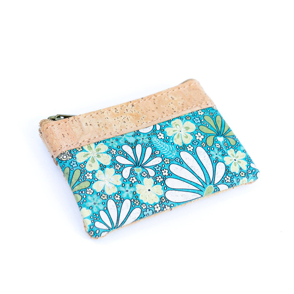 Dual Zip Compartments Mini Cork Wallet - Chic Printed Cork