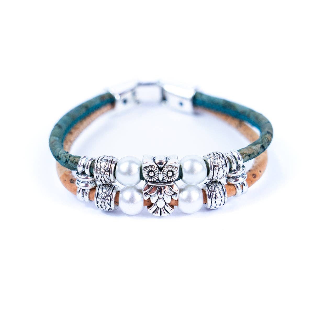 Owl & colorful Cork  handmade bracelet