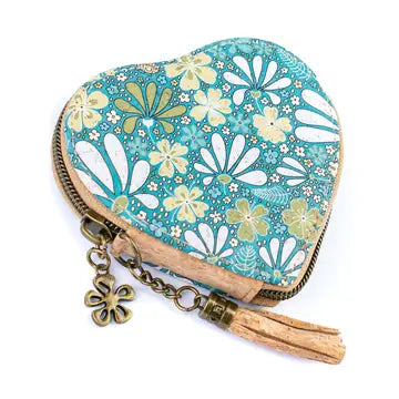 Heart Cork Coin Purse w/ Tassel Zipper Pouch