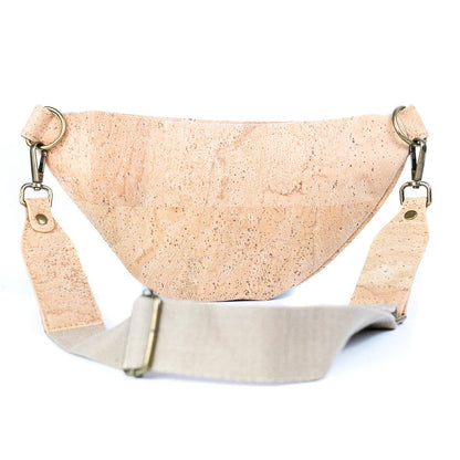 Sling Cork Bag with Adjustable Strap and Metal Zippers