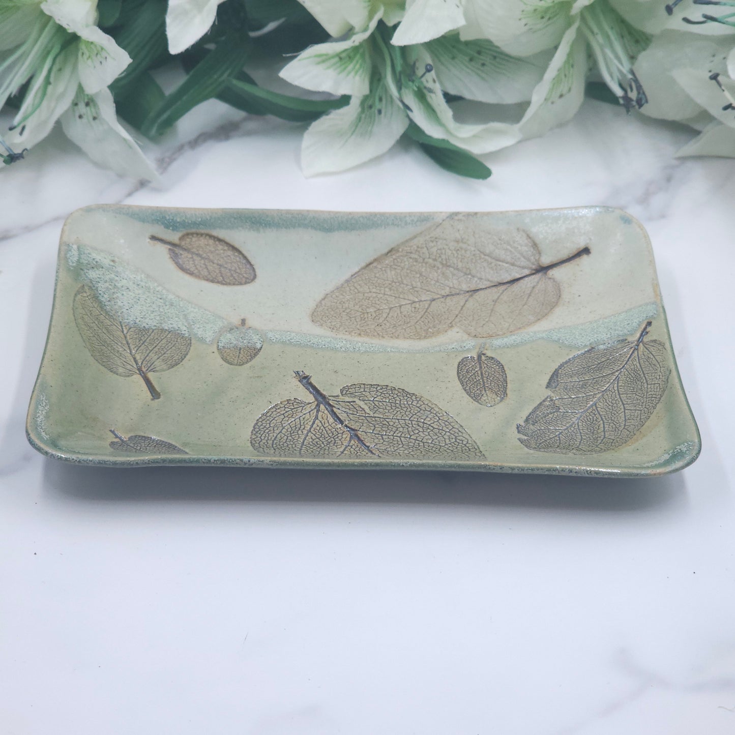 Snack Plate w/Leaves handmade pottery