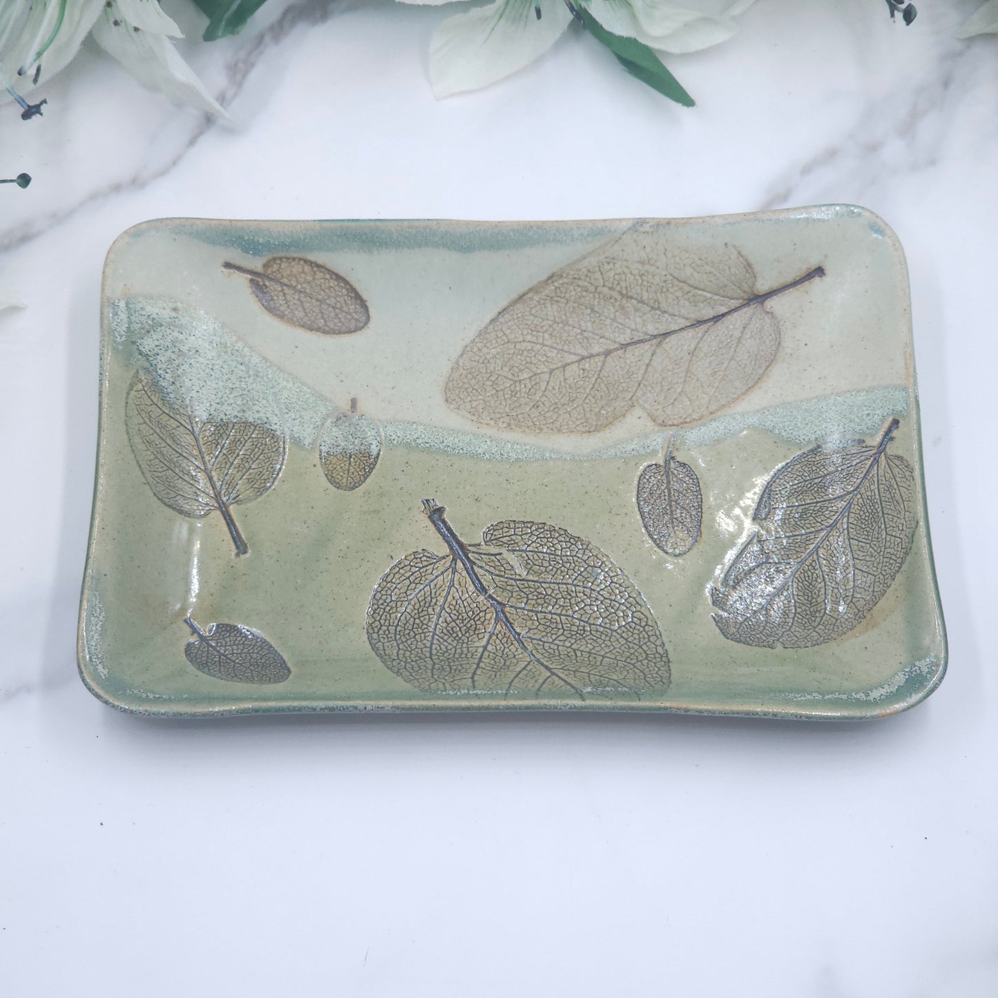 Snack Plate w/Leaves handmade pottery