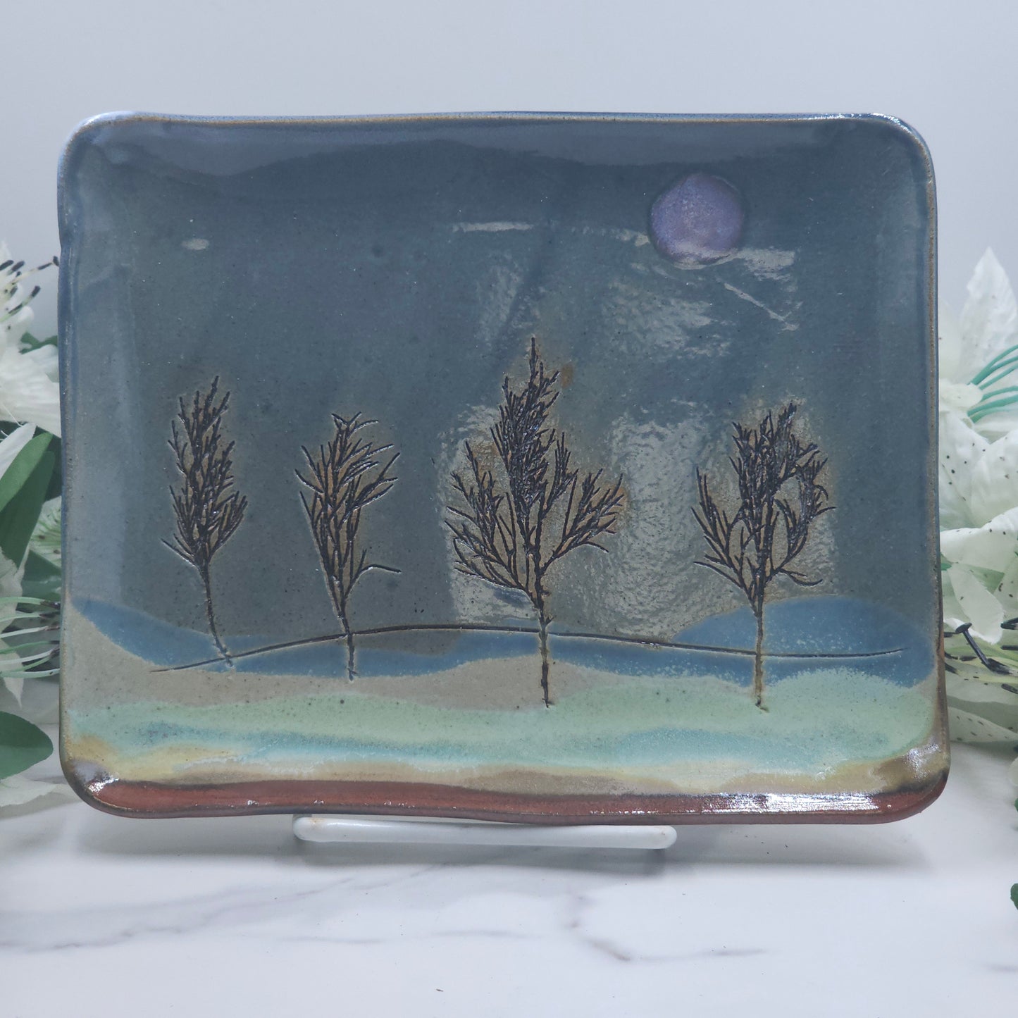 Sandwich Plate w/Branches handmade pottery