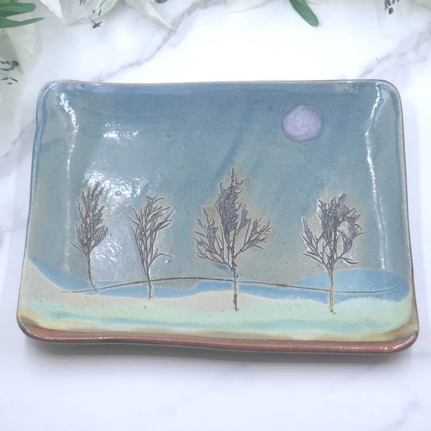 Sandwich Plate w/Branches handmade pottery