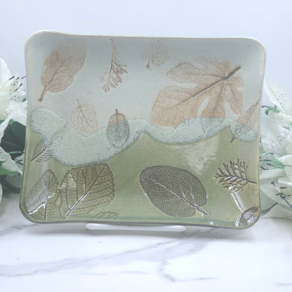 Sandwich Plate w/Leaves handmade pottery