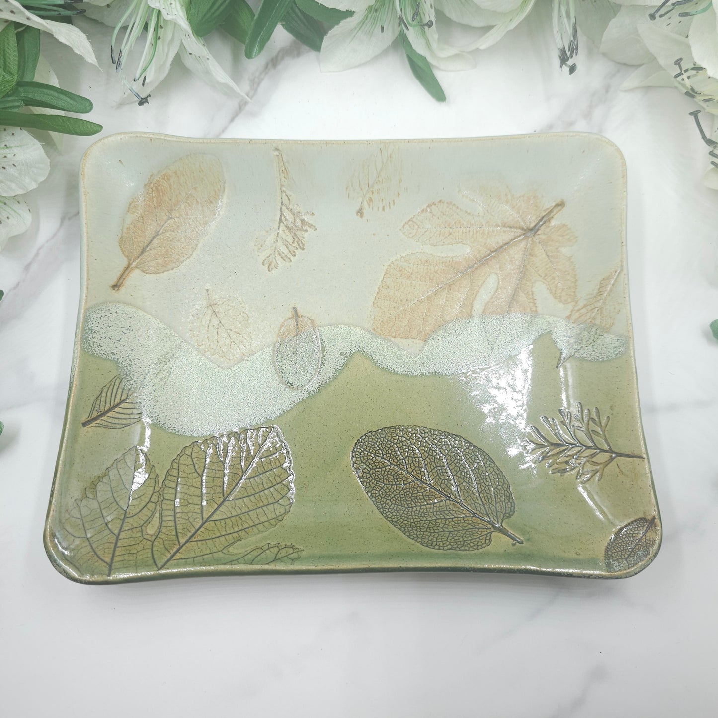 Sandwich Plate w/Leaves handmade pottery