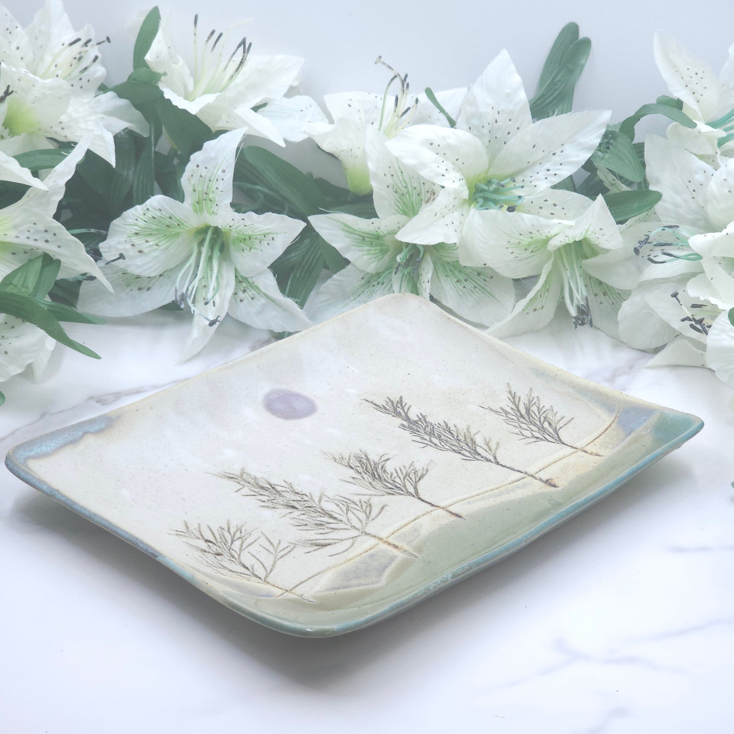 Sandwich Plate w/Branches handmade pottery