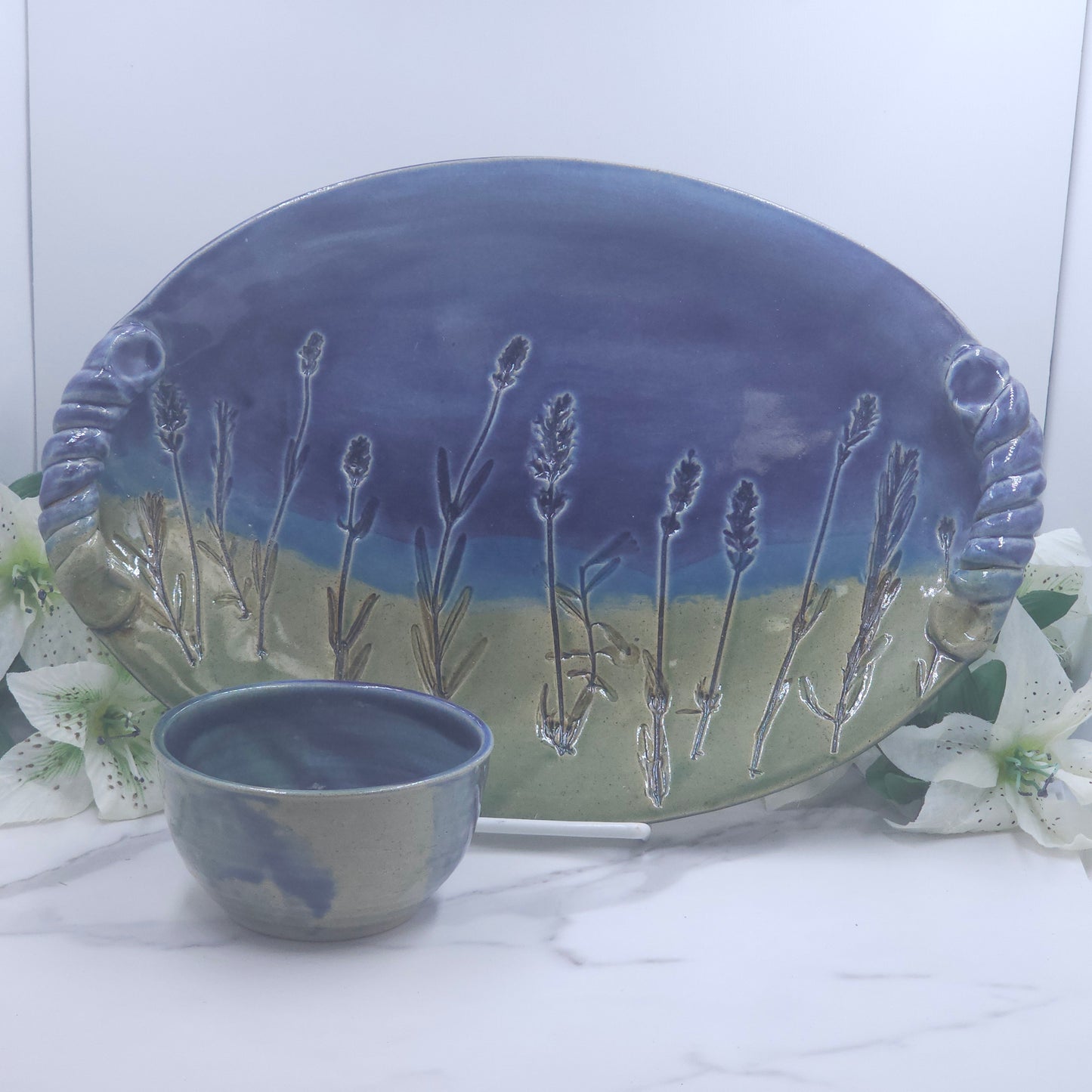 Medium Platter W/DIP Bowl Lavender handmade pottery