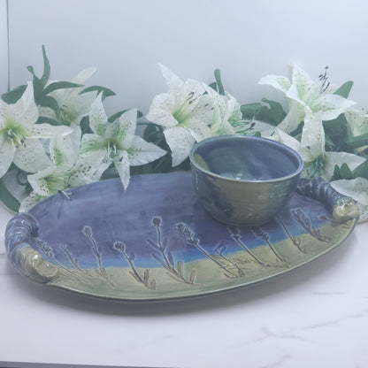 Medium Platter W/DIP Bowl Lavender handmade pottery