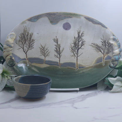 Medium Platter W/DIP Bowl Branches handmade pottery