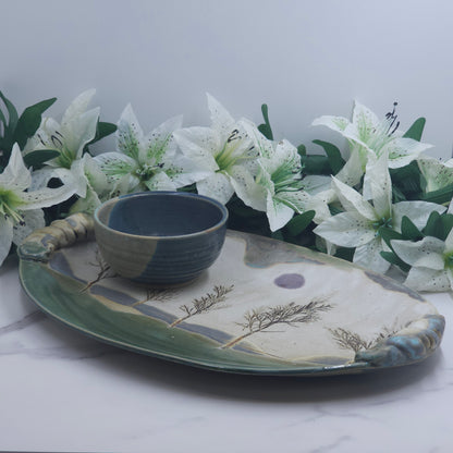 Medium Platter W/DIP Bowl Branches handmade pottery