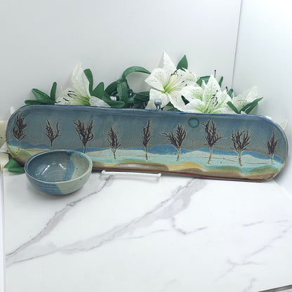 Long Tray W/DIP Bowl Branches handmade pottery