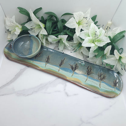Long Tray W/DIP Bowl Branches handmade pottery
