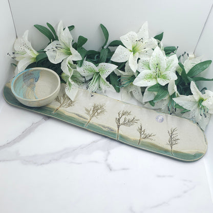 Long Tray W/DIP Bowl Branches handmade pottery