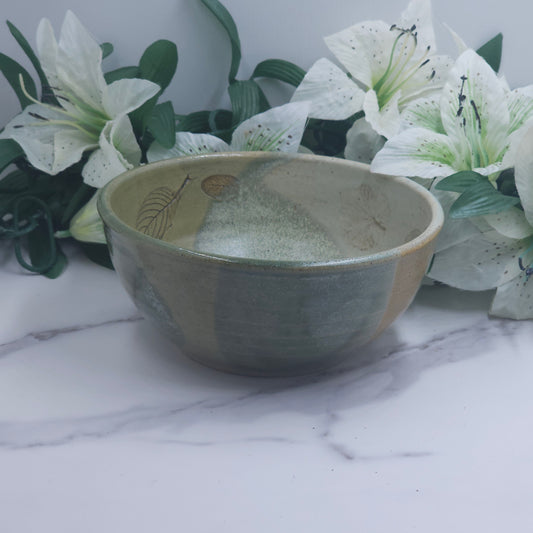 Cereal Bowl w/ Leaves handmade pottery