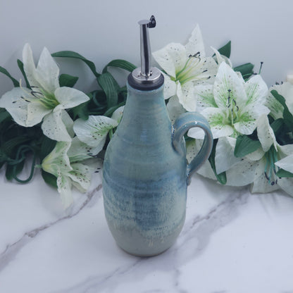 Olive Oil  Bottle w/leaves handmade pottery