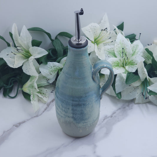 Olive Oil  Bottle w/leaves handmade pottery
