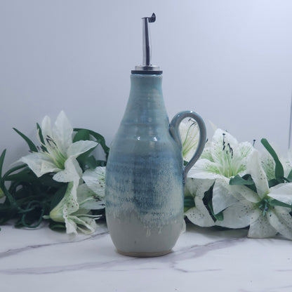 Olive Oil  Bottle w/leaves handmade pottery