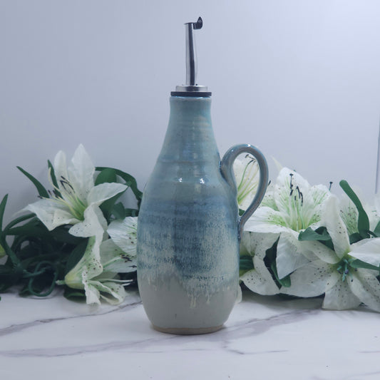 Olive Oil  Bottle w/leaves handmade pottery