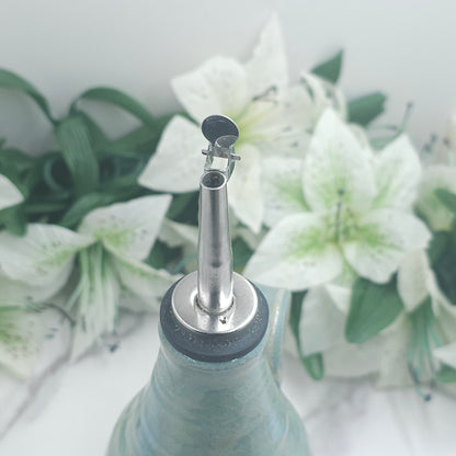 Olive Oil  Bottle w/leaves handmade pottery