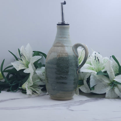 Olive Oil  Bottle w/leaves handmade pottery