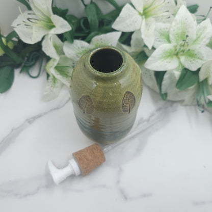Soap Dispenser w/leaves handmade pottery