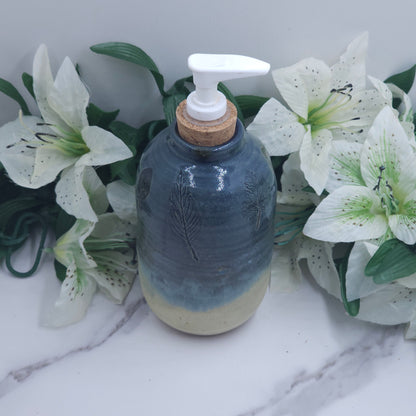 Soap Dispenser w/leaves handmade pottery