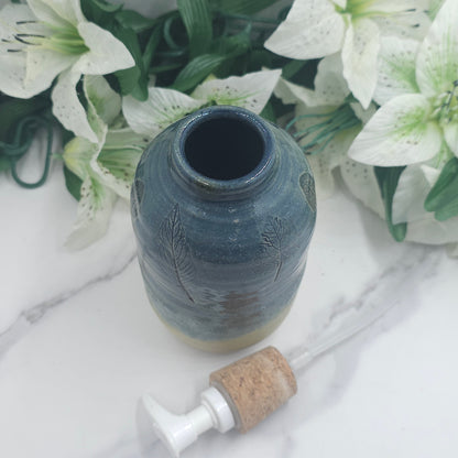 Soap Dispenser w/leaves handmade pottery