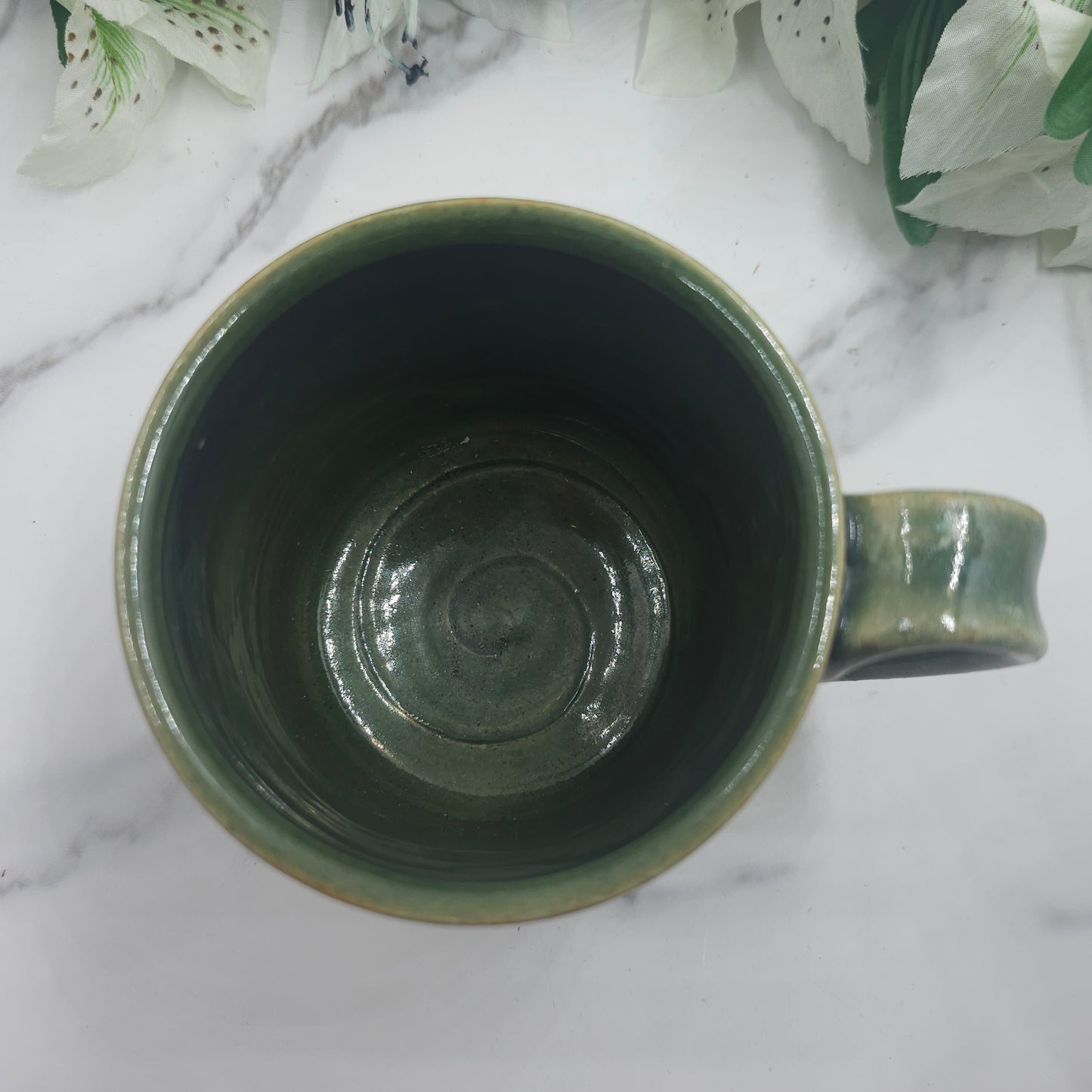 Wide Mug w/ Leaves handmade pottery