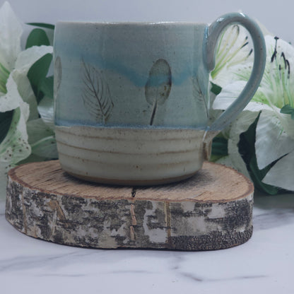 Wide Mug w/ Leaves handmade pottery