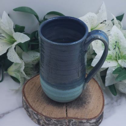 Tall Mug w/ Leaves handmade pottery
