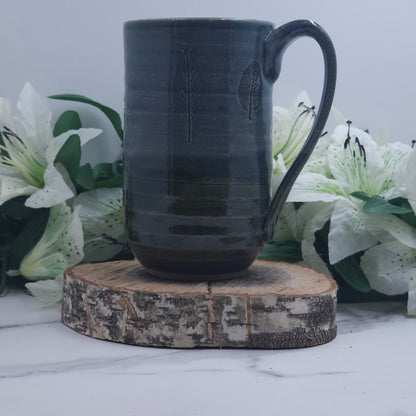 Tall Mug w/ Leaves handmade pottery