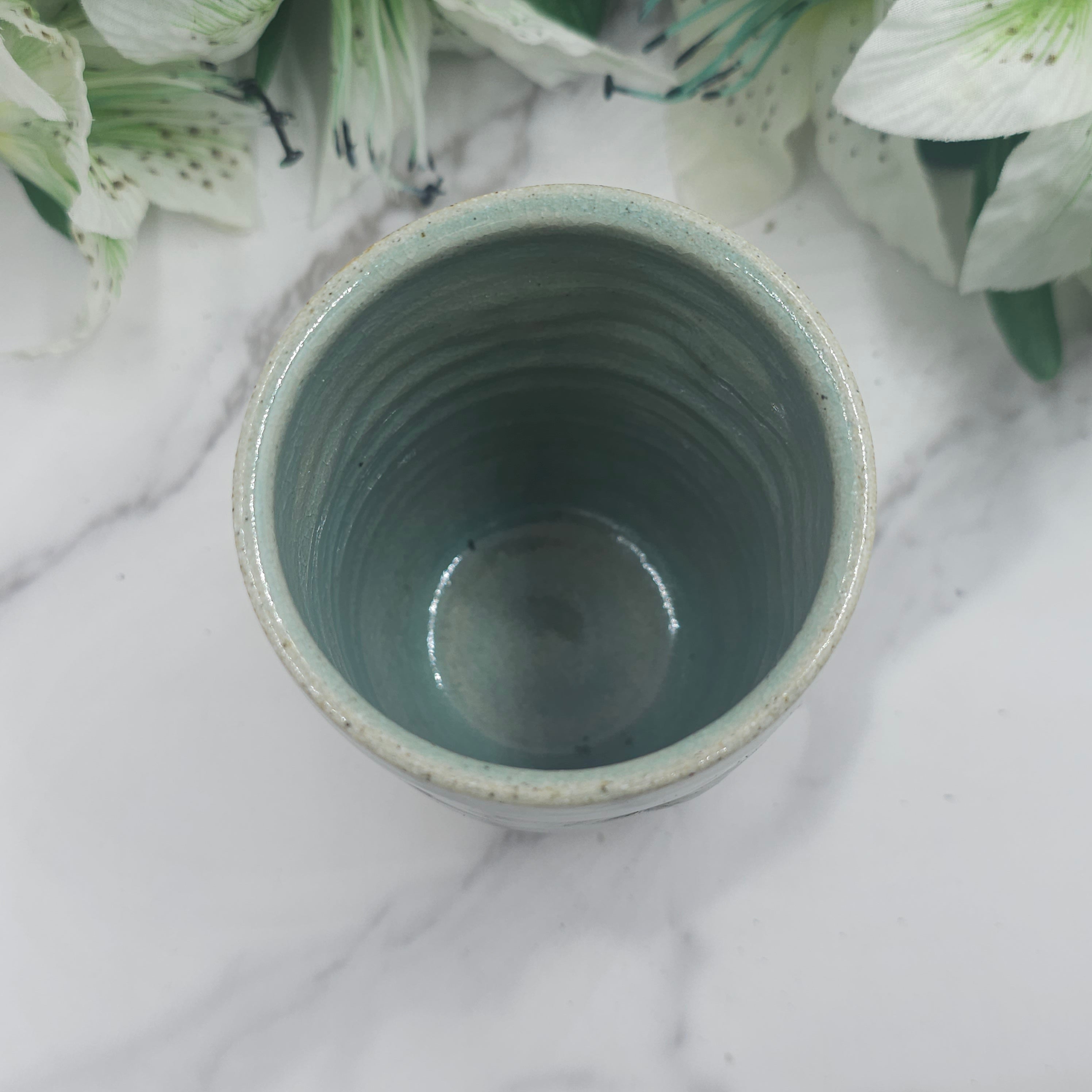 Sipper Cup w/ Leaves handmade pottery