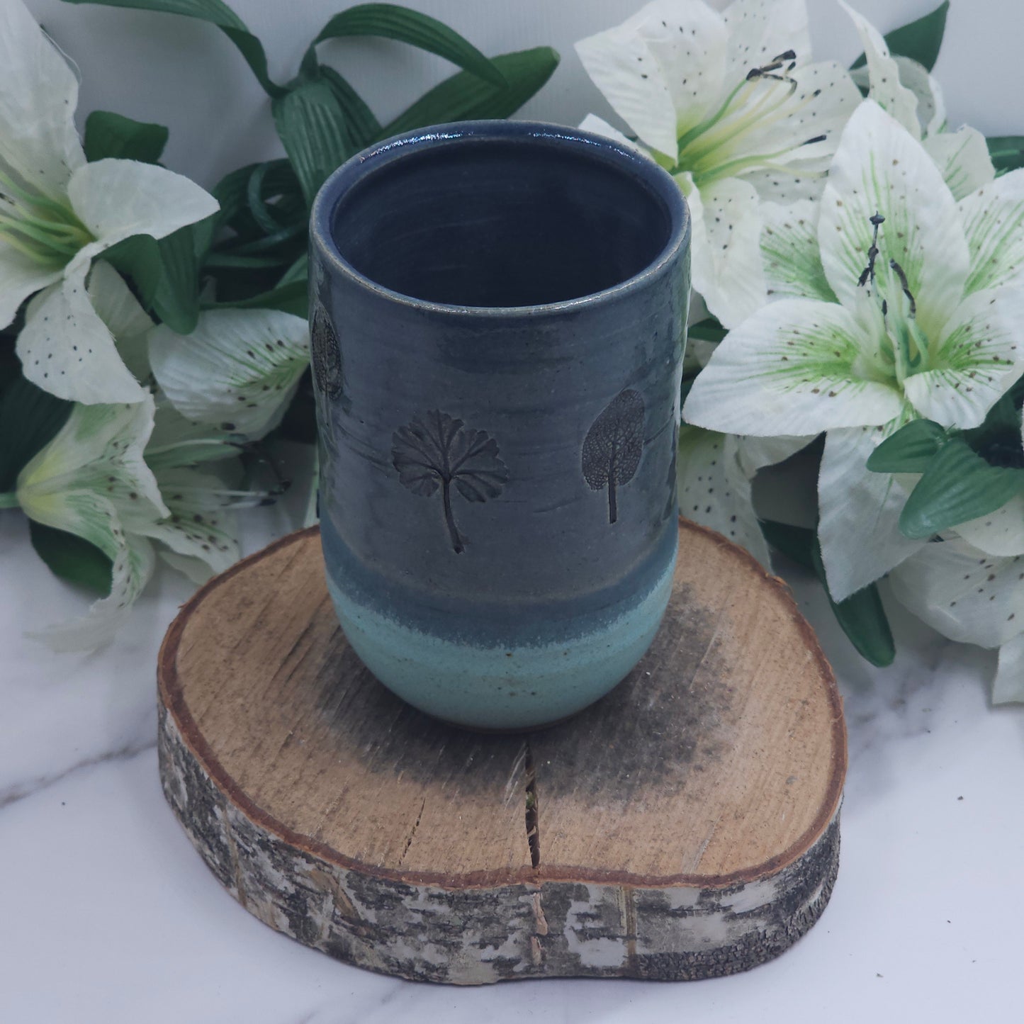 Sipper Cup w/ Leaves handmade pottery