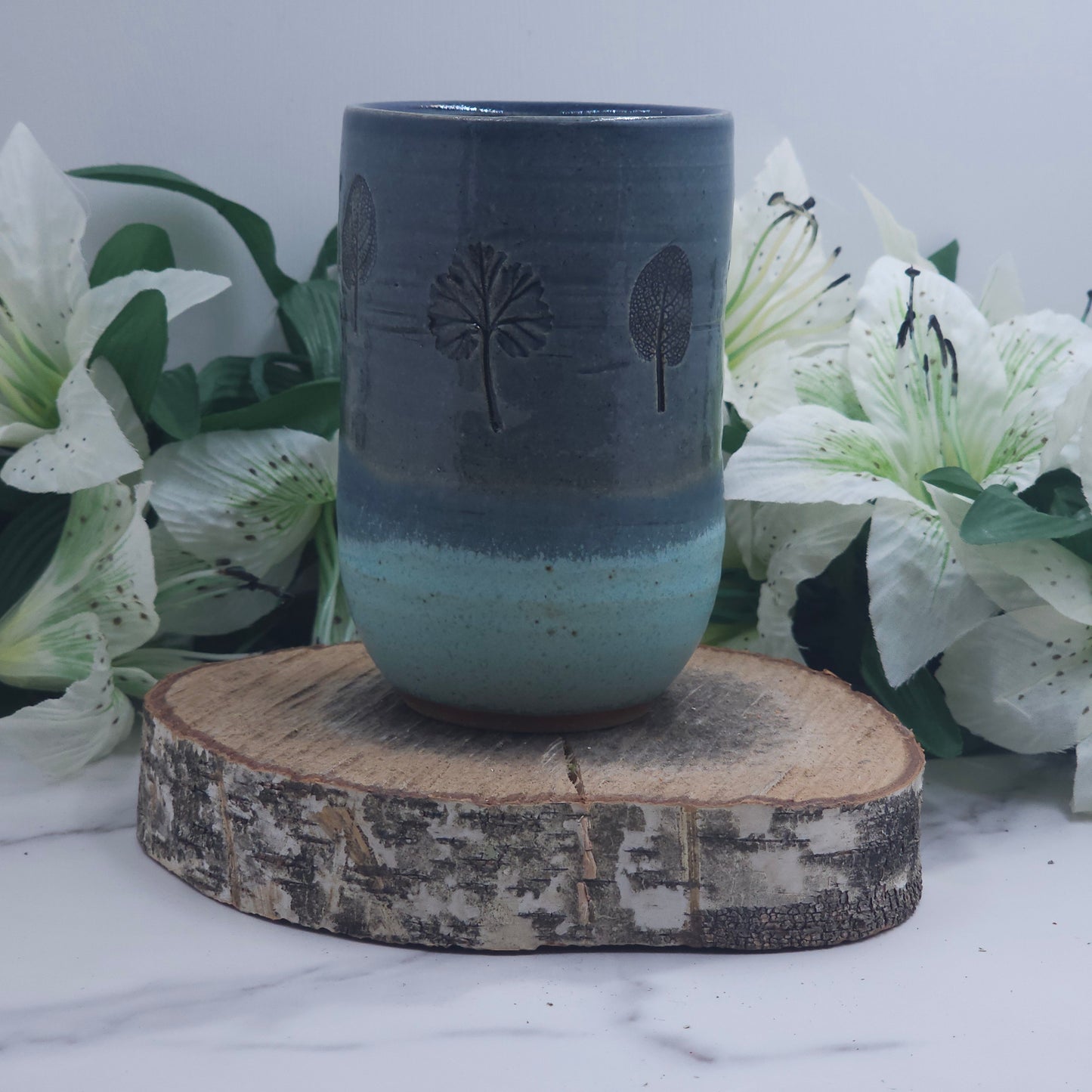 Sipper Cup w/ Leaves handmade pottery