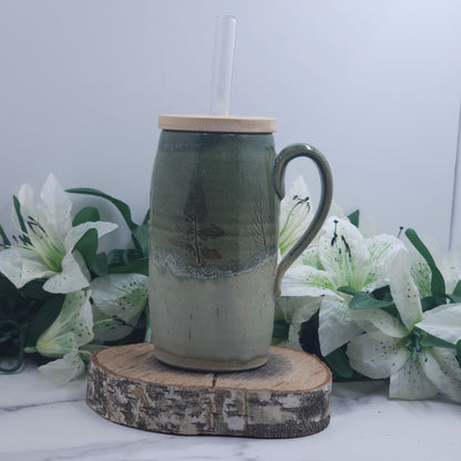 To-Go Cup w/ Leaves handmade pottery