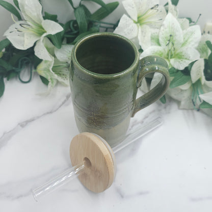 To-Go Cup w/ Leaves handmade pottery