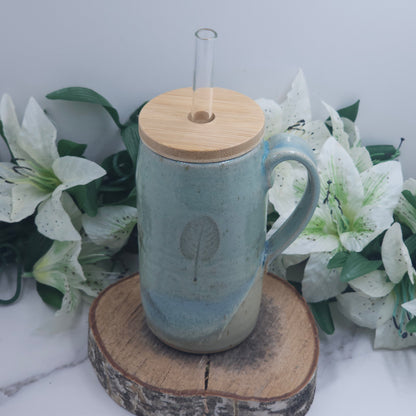 To-Go Cup w/ Leaves handmade pottery
