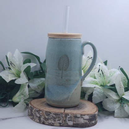 To-Go Cup w/ Leaves handmade pottery