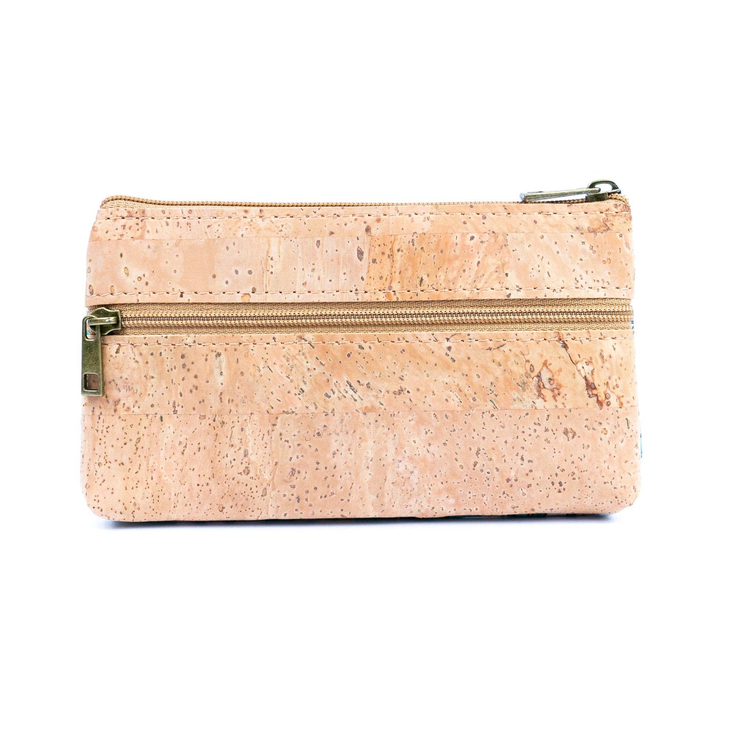 Chic Dual-Zipper Printed Cork Wallet