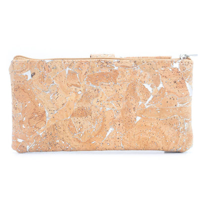 Gold and silver cork Slim card snap long wallet