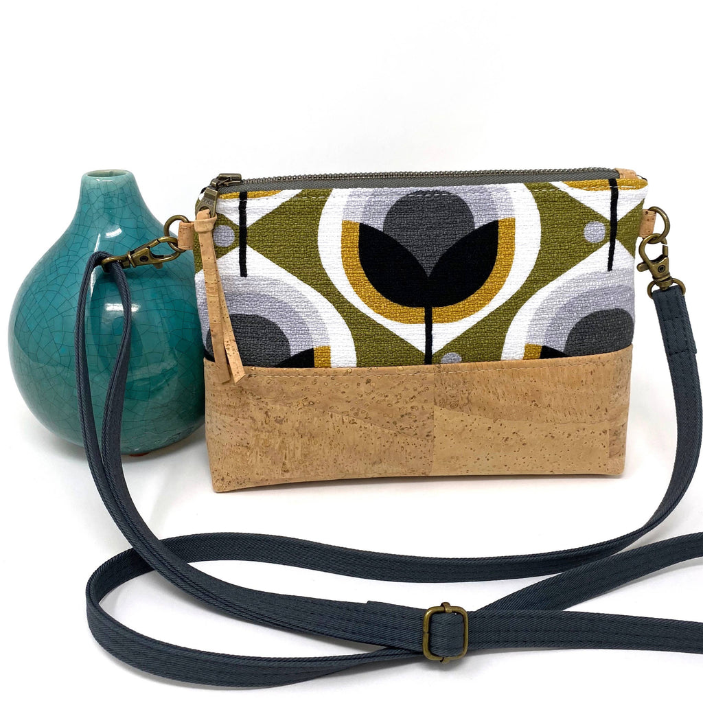 Geo Olive Organic Cotton & Cork Crossbody