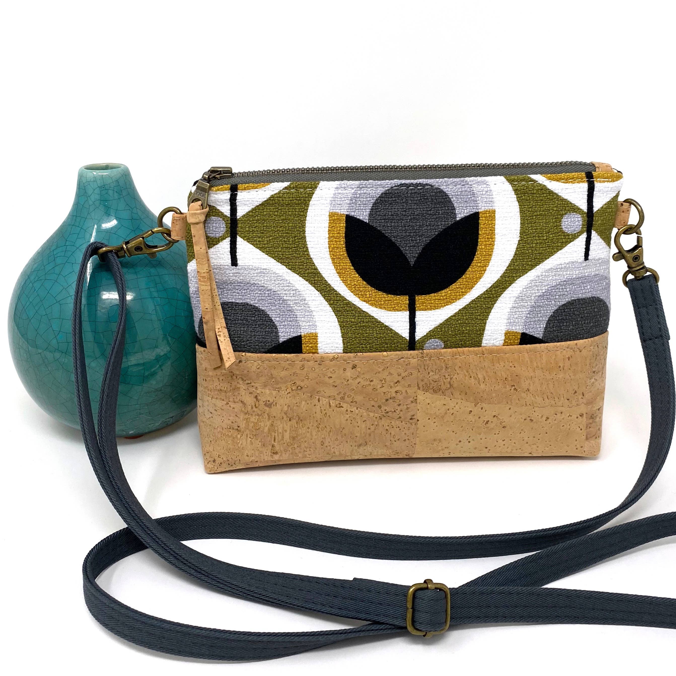 Geo Olive Organic Cotton & Cork Crossbody